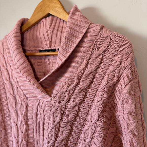 Jeanne Pierre Pink Cable Knit Sweater XL Shawl Collar Pullover Preppy Cottage - Picture 5 of 8